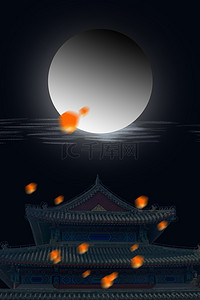 大气纪念背景图片_中元节放河灯祭奠先祖背景海报