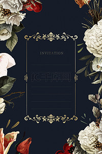 边框新婚背景图片_欧式古典花卉婚礼邀请函背景