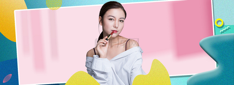 电商美女背景图片_服装电商产品促销简约撞色banner背景