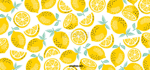 黄色手绘水果背景图片_黄色手绘夏日水果柠檬图横幅背景