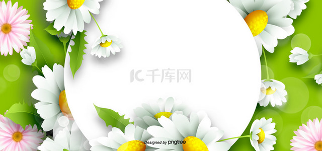 绿色圆形背景图片_春天花花卉植物绿色圆形框架背景