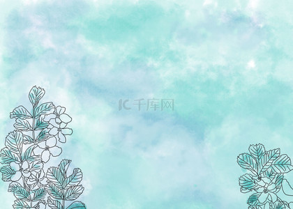 水彩蓝色花卉背景图片_清新水彩蓝色极简花卉婚礼背景