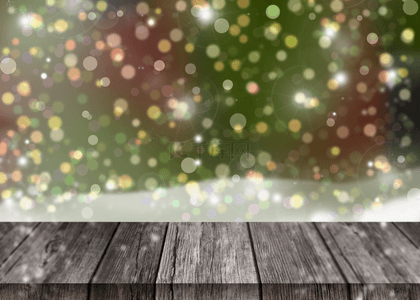 圣诞节虚化的街景光效背景和木板