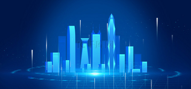 科技感城市建筑背景图片_深圳蓝色科技城市建筑背景