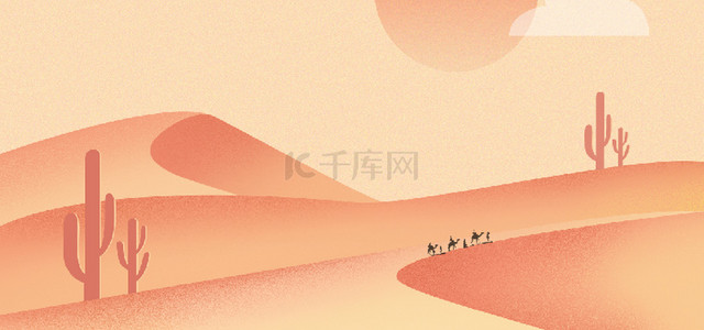 卡通沙漠背景图片_像素风卡通沙漠旅人banner背景
