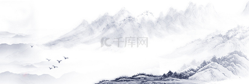 古典山鸟灰色中国风banner