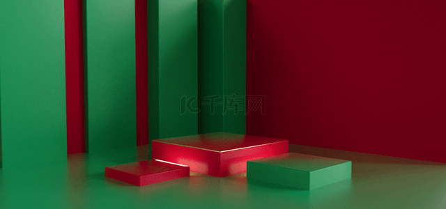 红色方形背景图片_方形圣诞节展台3d背景