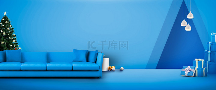 家装室内设计背景图片_室内场景家具电商蓝色背景