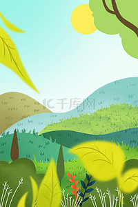 绿植树背景图片_春季植物绿植草丛山坡广告背景
