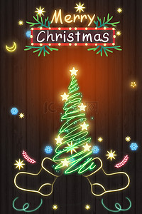 圣诞老人圣诞背景背景图片_霓虹灯圣诞树圣诞背景