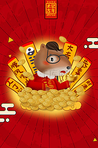 新年快乐鼠年大吉背景图片_中国风鼠年大吉鼠年挂签海报