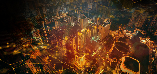 大气科技建筑背景图片_城市科技城市黄色科技风