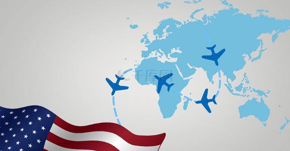 飞机世界地图背景图片_出国留学美国游学背景海报