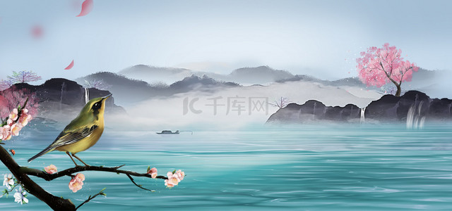 中式合成山水中国风背景