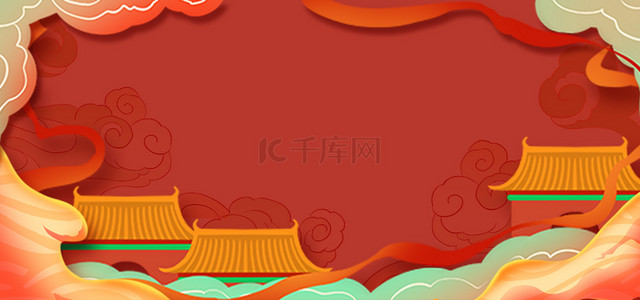 红色层次背景图片_中国风红色建筑国潮中国风