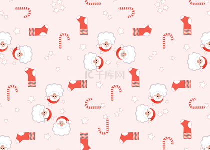 可爱粉色的圣诞老人和圣诞袜圣诞背景
