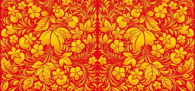 红色花朵海报背景背景图片_黄色花卉红色喜庆中式banner背景