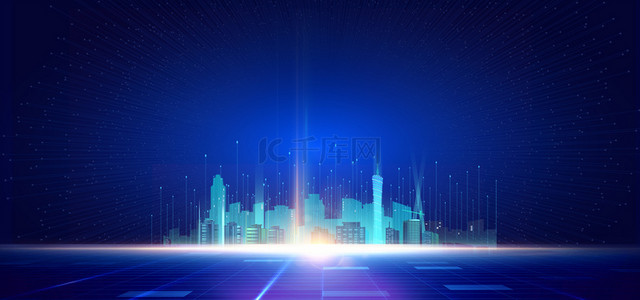 城市海报科技背景图片_蓝色商务城市商务科技海报背景