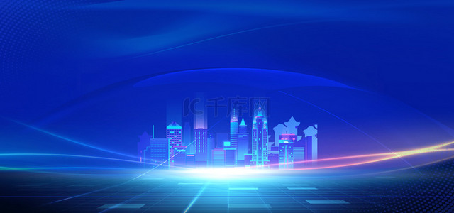 商务背景素材背景图片_城市科技建筑蓝色商务光效