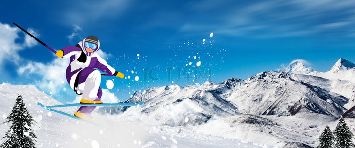 挑战极限背景图片_简约冬天滑雪运动背景合成