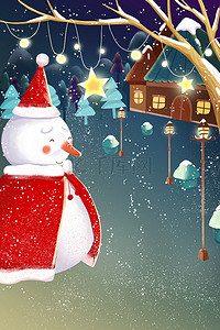 圣诞节平安夜雪人下雪广告背景