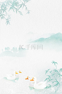 小清新绿色春分鸭子纹理banner背景