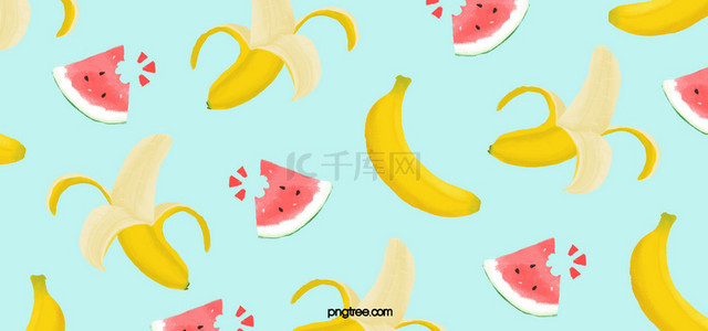 手绘香蕉蓝色水果背景