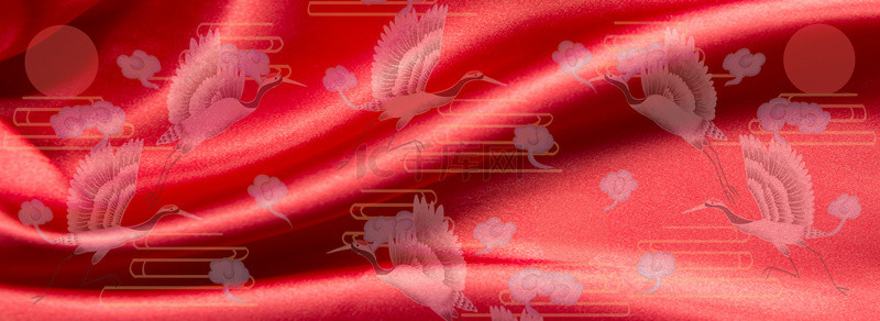 中国风底纹纹背景图片_中国风仙鹤红色绸缎纹理背景