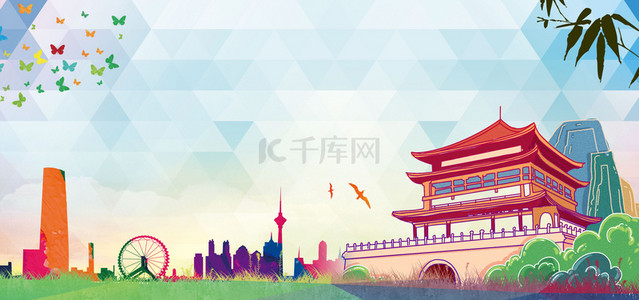 创意文化墙设计背景图片_陕西西安景点旅游背景素材