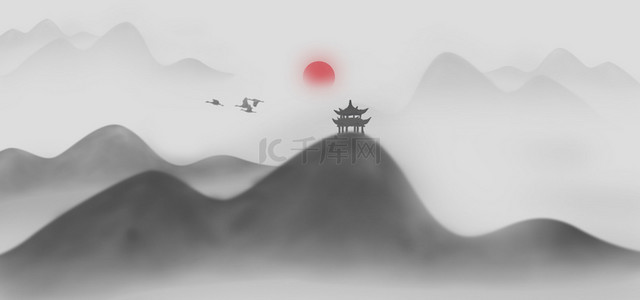 中国风山水抽象背景图片_水墨画简约山水抽象