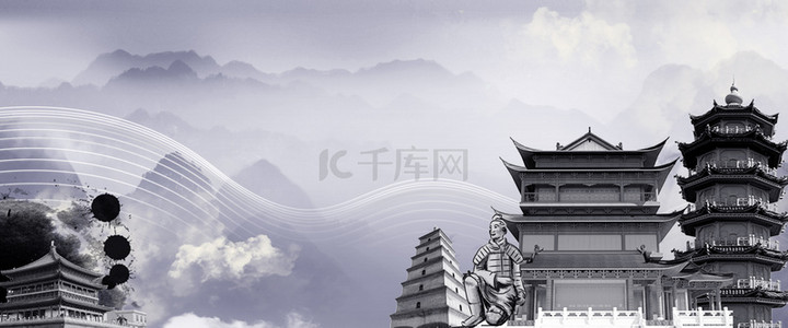 中国古韵背景图片_创意西安古城中式背景合成