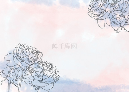 淡雅水彩花卉背景图片_淡雅蓝粉色水彩极简花卉线稿婚礼背景