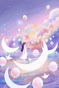 星星紫色月亮背景图片_梦幻河流月亮星星紫色唯美梦幻海报背景