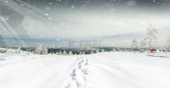 冬季雪景冬至背景图片_创意合成雪景唯美清新背景