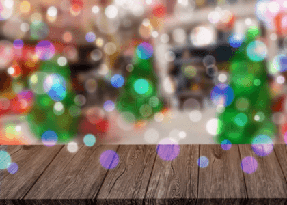 红木板背景图片_虚化的圣诞树圣诞街景光效背景