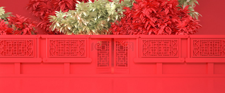 年货背景图片_C4D创意中国风年货节背景