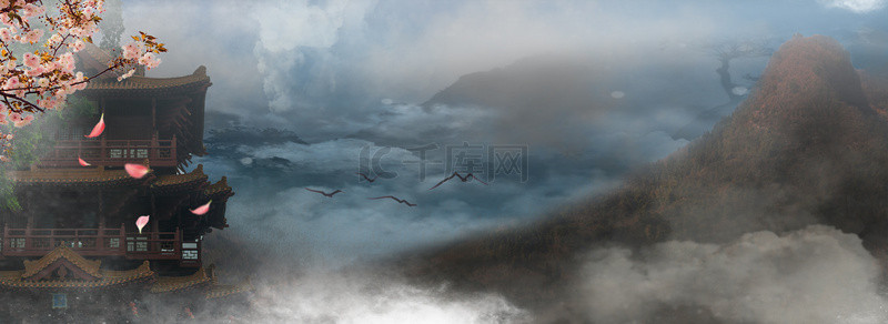 水墨江湖背景图片_大气仙侠游戏宣传海报