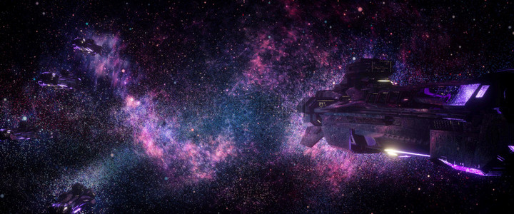 星空飞船背景图片_C4D创意太空星际飞船背景
