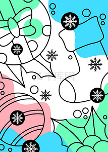圣诞线稿背景图片_可爱清新圣诞线稿粉绿蓝白色块背景