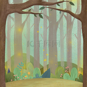 大树免抠图背景图片_卡通绿色森林免抠图