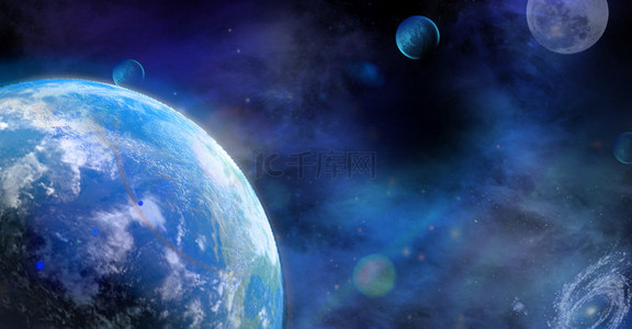 奇幻星球手绘背景图片_科技星球星空光效背景