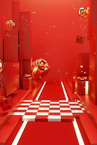 c4d红色新年促销双11电商banner场景