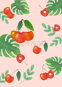 水果背景樱桃背景图片_手绘夏季水果背景樱桃植物