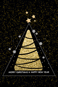 黑金挂饰背景图片_黑金圣诞树圣诞节贺卡背景
