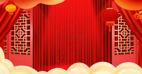 红色帷幕背景图片_喜庆中国风大气帷幕相声背景海报