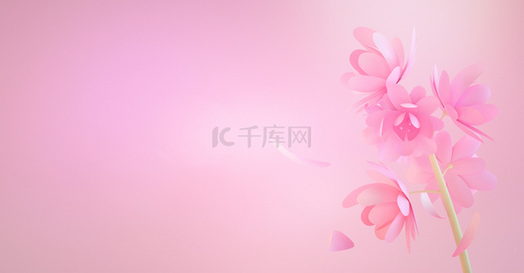 粉红色母亲节背景图片_C4D立体花简约通用情人节背景