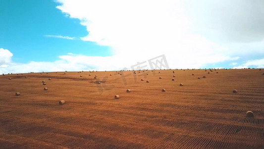 秋冬摄影照片_秋冬农场稻草卷高清航拍实拍