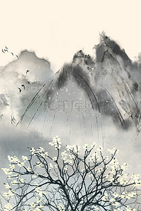 灰色远山背景背景图片_中国风古风山水灰色国风背景