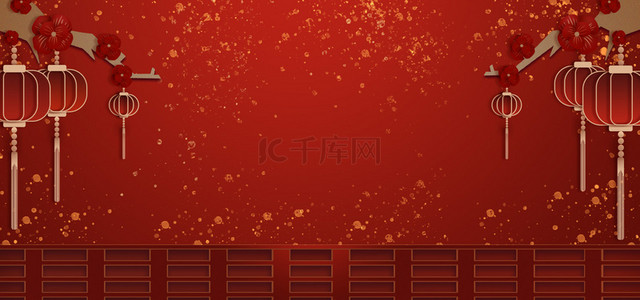 红色灯笼手工剪纸中国风新年背景图