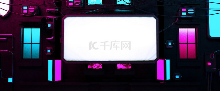 C4D霓虹楼房赛博朋克背景